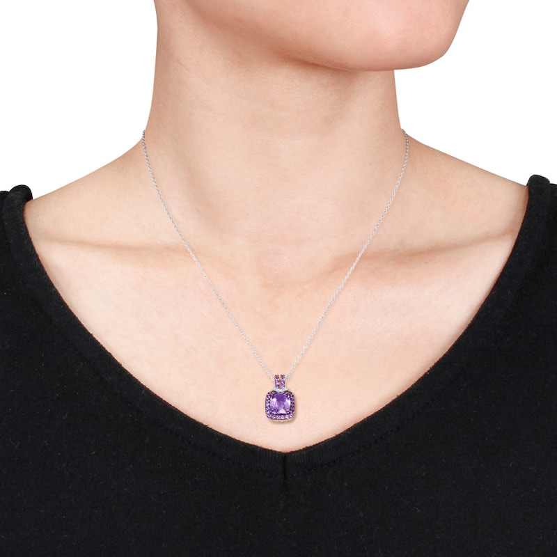 Main Image 2 of Amethyst Necklace 1/20 ct tw Diamonds Sterling Silver