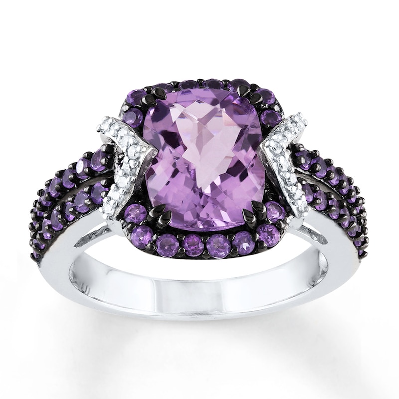 Main Image 1 of Amethyst Ring 1/10 ct tw Diamonds Sterling Silver