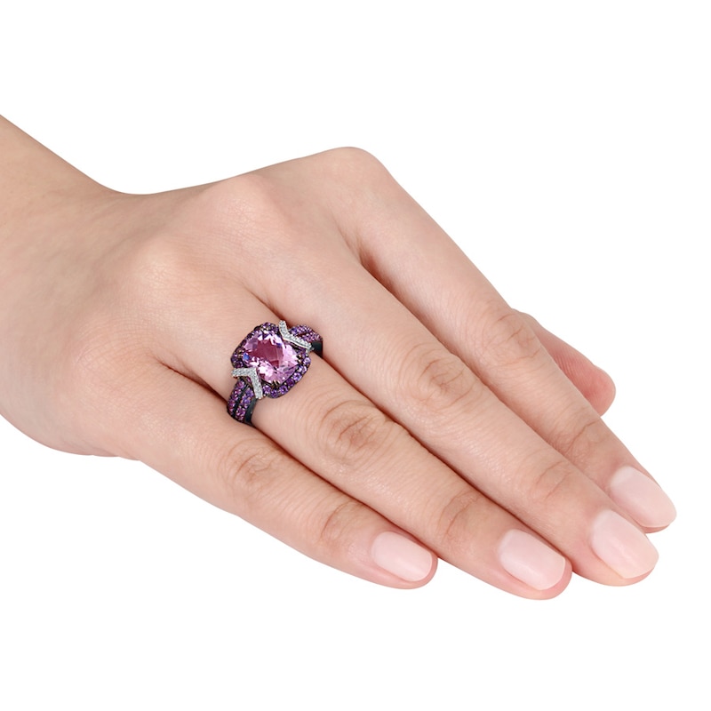 Amethyst Ring 1/10 ct tw Diamonds Sterling Silver