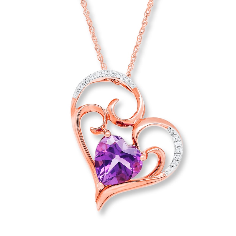 Main Image 1 of Amethyst Heart Necklace Diamond Accents 10K Rose Gold