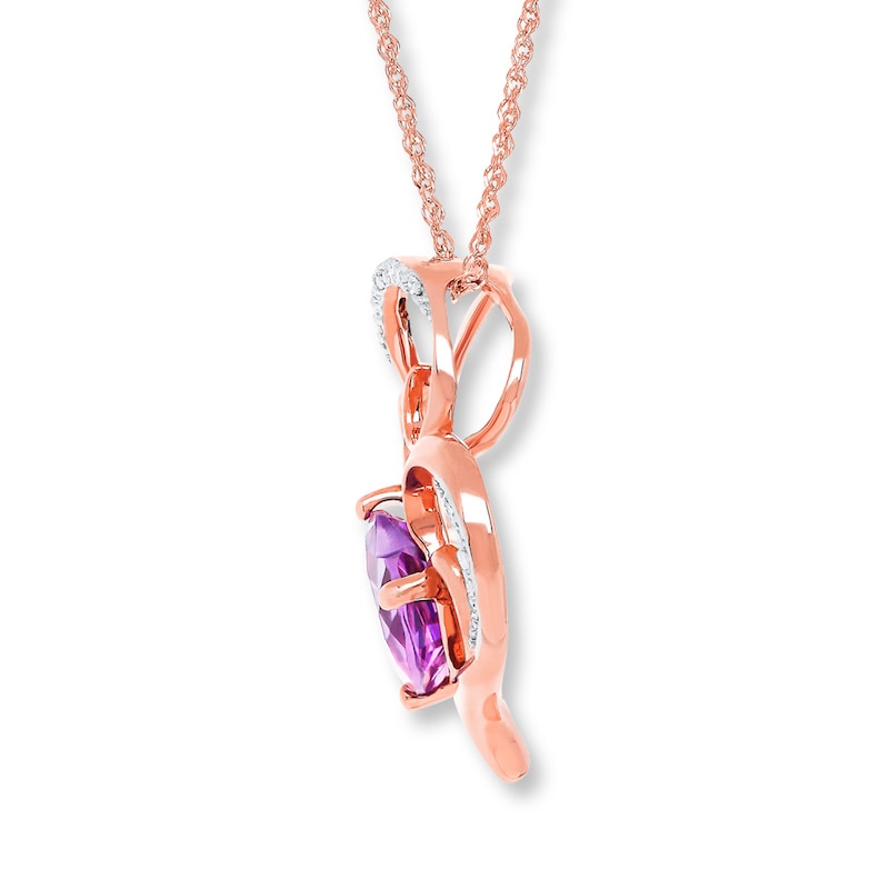 Main Image 2 of Amethyst Heart Necklace Diamond Accents 10K Rose Gold