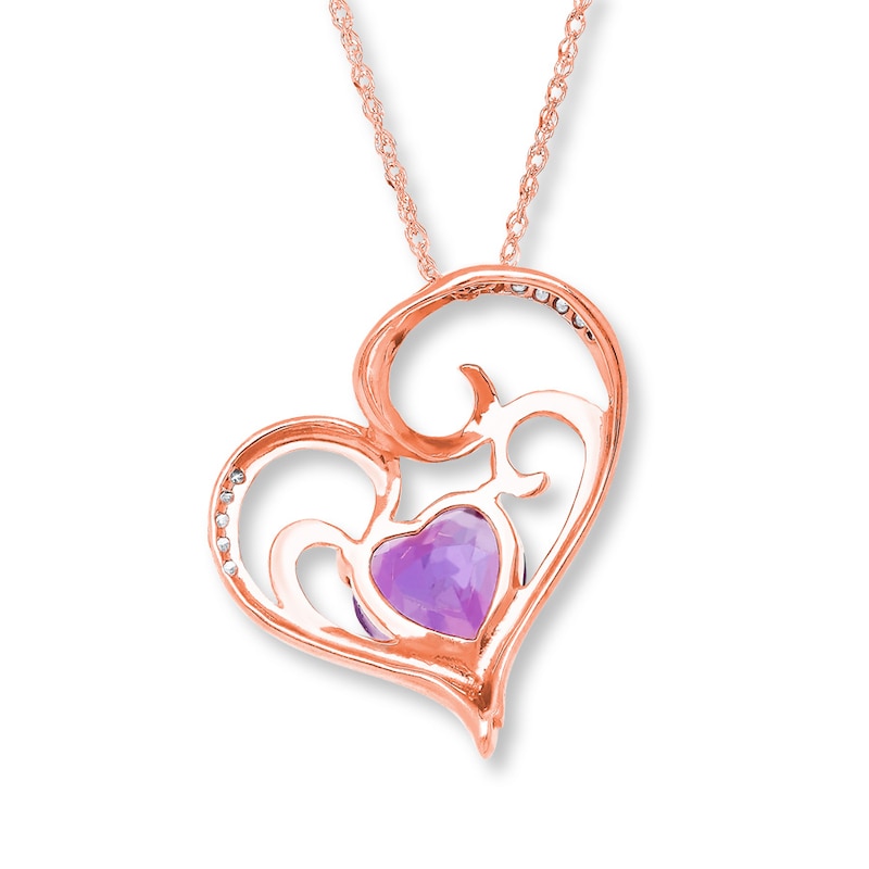 Amethyst Heart Necklace Diamond Accents 10K Rose Gold