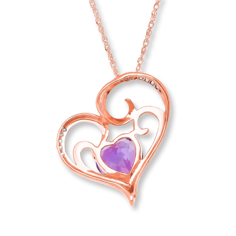 Main Image 3 of Amethyst Heart Necklace Diamond Accents 10K Rose Gold