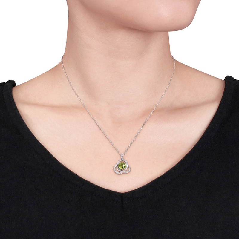 Main Image 2 of Peridot Necklace 1/10 ct tw Diamonds Sterling Silver