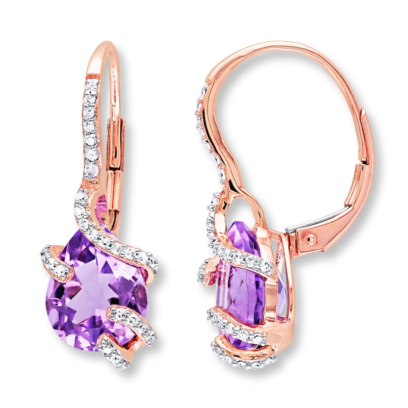 Amethyst Earrings 1/5 ct tw Diamonds 10K Rose Gold