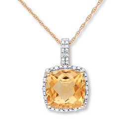 Citrine Necklace 1/10 ct tw Diamonds 10K Yellow Gold