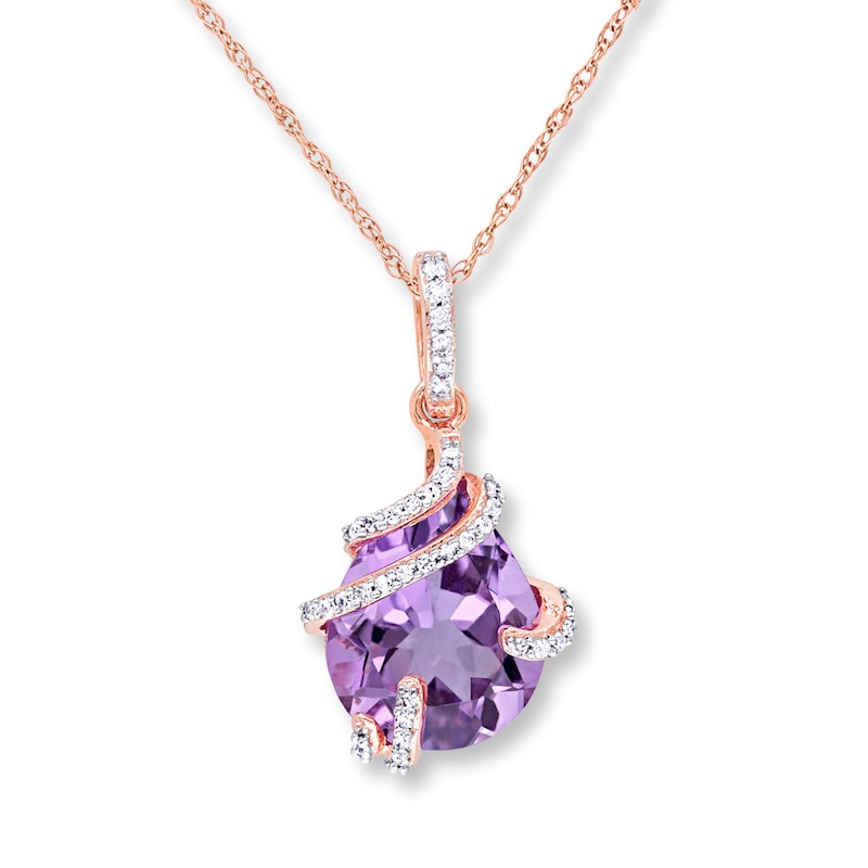Main Image 1 of Amethyst Necklace 1/8 ct tw Diamonds 10K Rose Gold