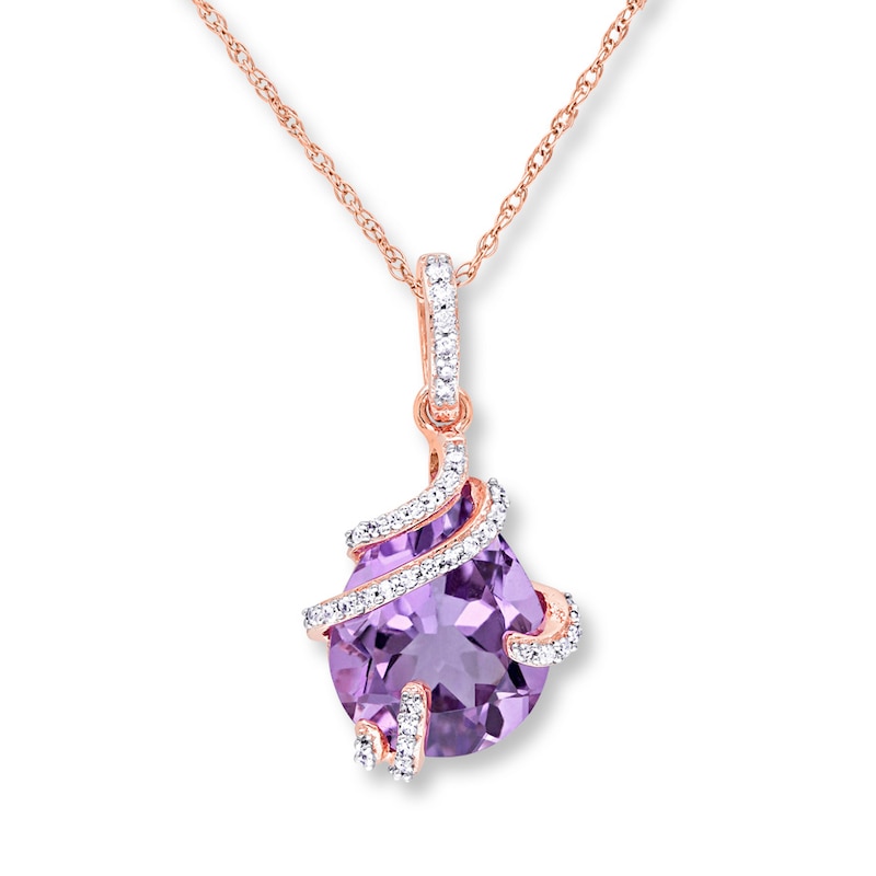 Amethyst Necklace 1/8 ct tw Diamonds 10K Rose Gold