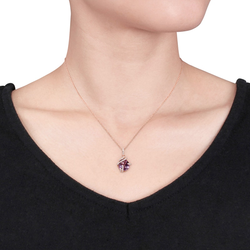 Main Image 2 of Amethyst Necklace 1/8 ct tw Diamonds 10K Rose Gold