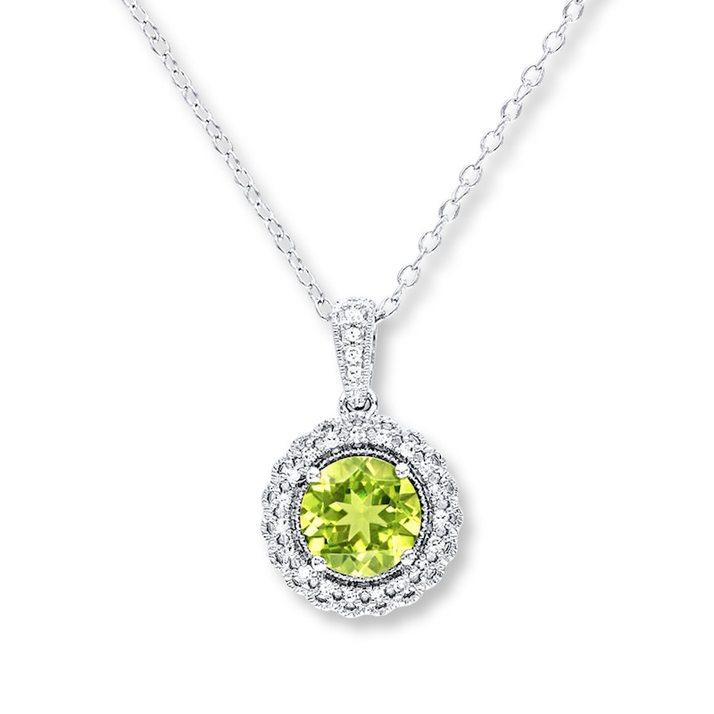 Main Image 1 of Peridot Necklace 1/10 ct tw Diamonds Sterling Silver