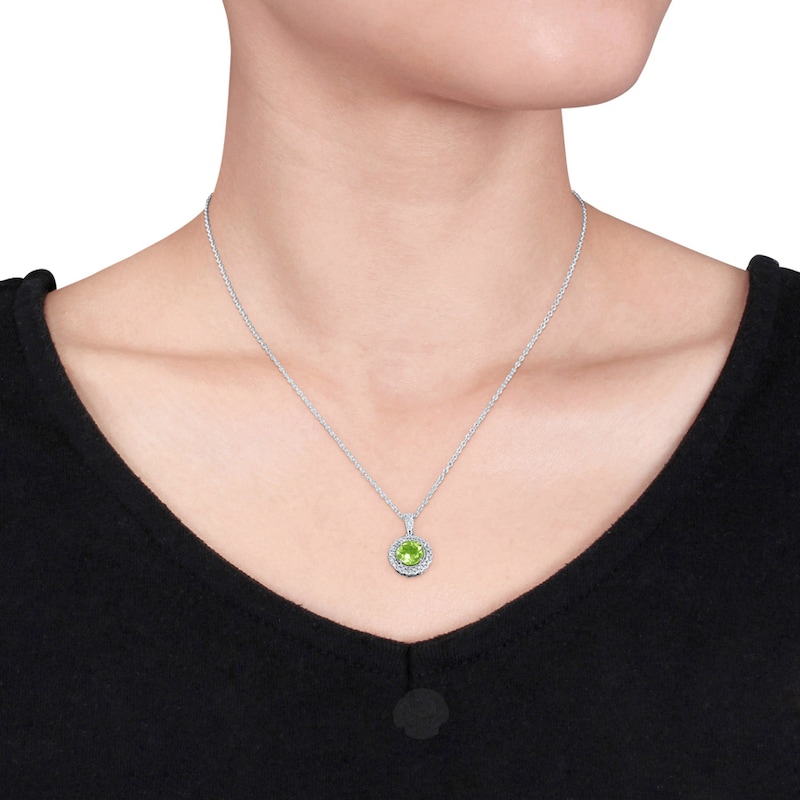 Main Image 2 of Peridot Necklace 1/10 ct tw Diamonds Sterling Silver