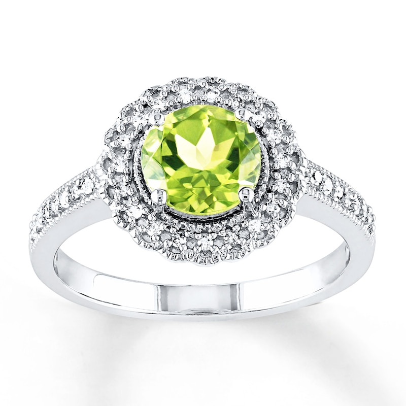 Main Image 1 of Peridot Ring 1/8 ct tw Diamonds Sterling Silver