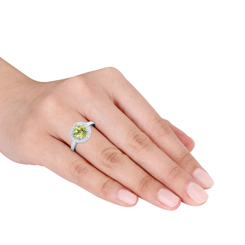 Peridot Ring 1/8 ct tw Diamonds Sterling Silver