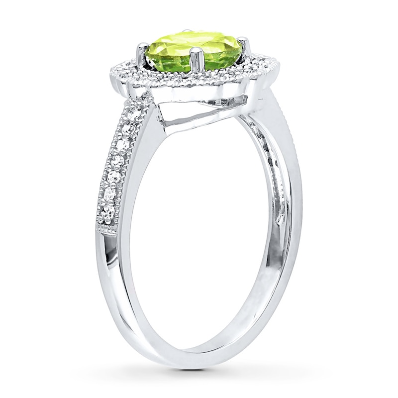 Main Image 3 of Peridot Ring 1/8 ct tw Diamonds Sterling Silver
