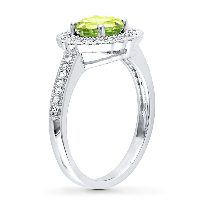 Peridot Ring 1/8 ct tw Diamonds Sterling Silver