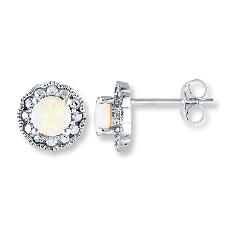 Main Image 1 of Natural Opal Earrings 10K White Gold