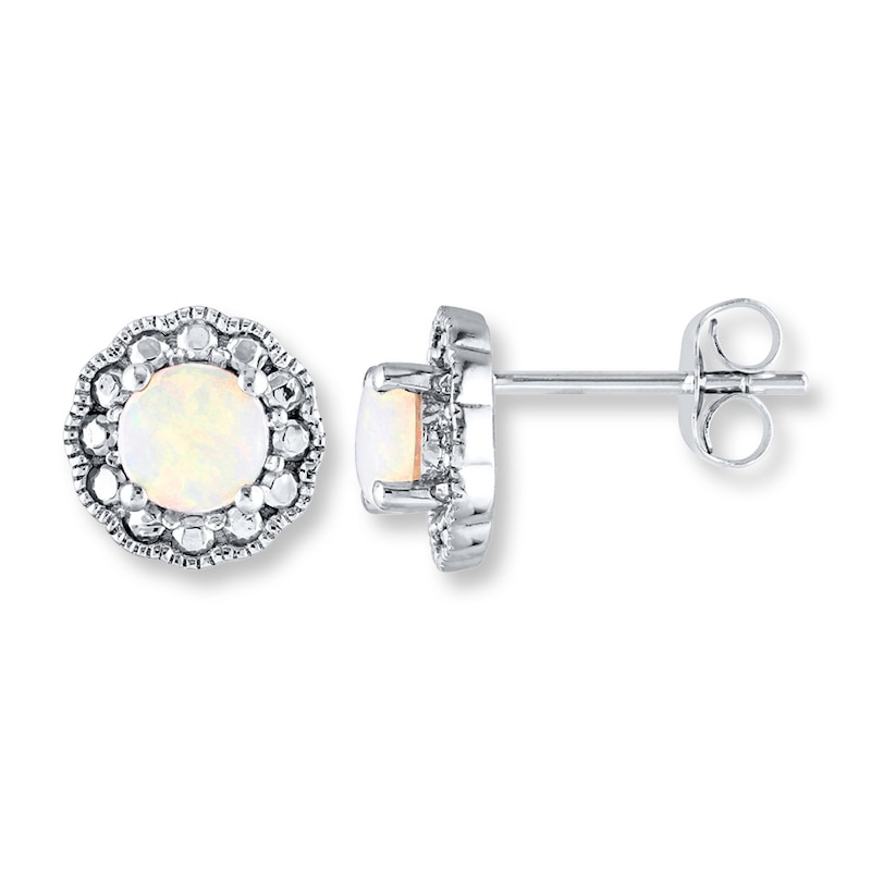 Natural Opal Earrings 10K White Gold