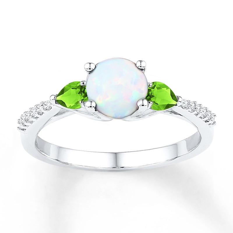 Peridot/Lab-Created Opal Ring 1/10 ct tw Diamonds Sterling Silver