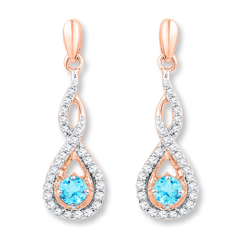 Blue Topaz Earrings 1/4 ct tw Diamonds 10K Rose Gold