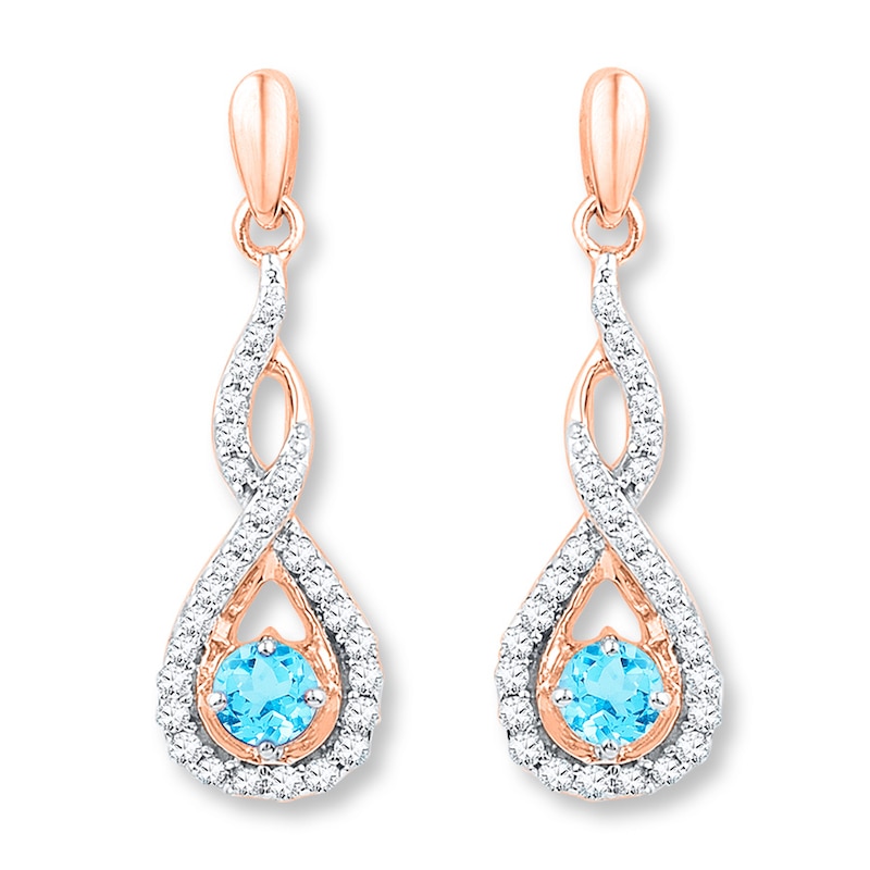 Main Image 1 of Blue Topaz Earrings 1/4 ct tw Diamonds 10K Rose Gold