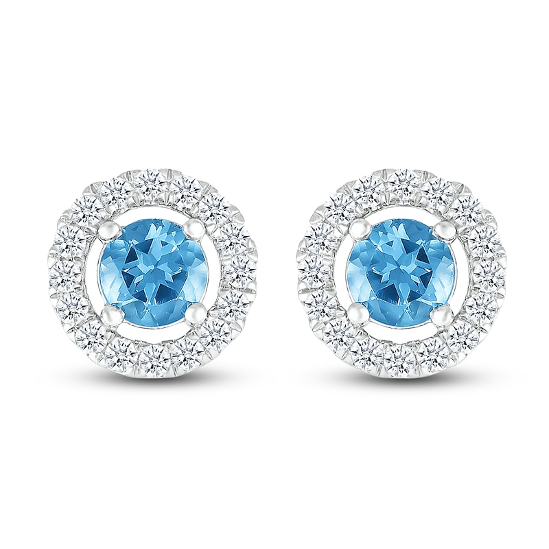 Blue Topaz Earrings 1/2 ct tw Diamonds 10K White Gold