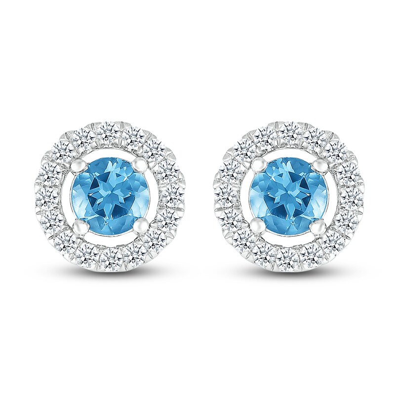 Blue Topaz Earrings 1/2 ct tw Diamonds 10K White Gold