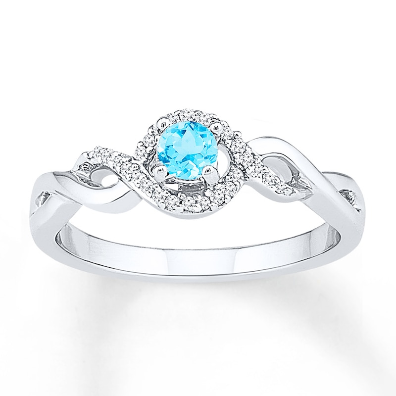 Main Image 1 of Blue Topaz Ring 1/15 ct tw Diamonds 10K White Gold