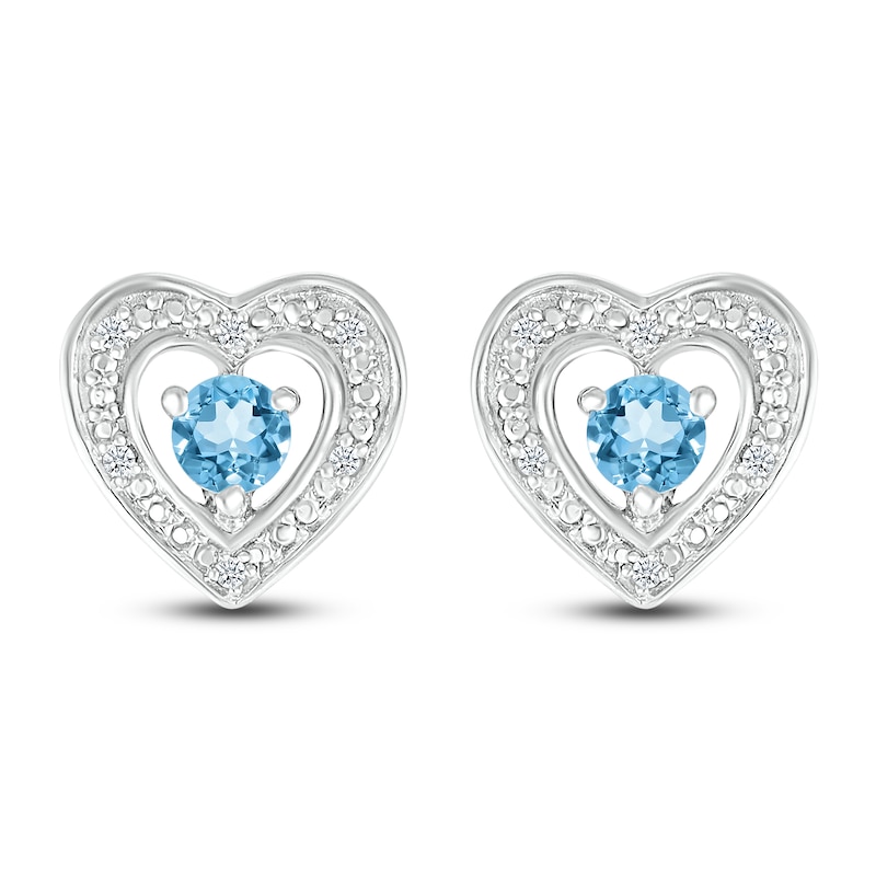 Blue Topaz Earrings 1/20 ct tw Diamonds 10K White Gold