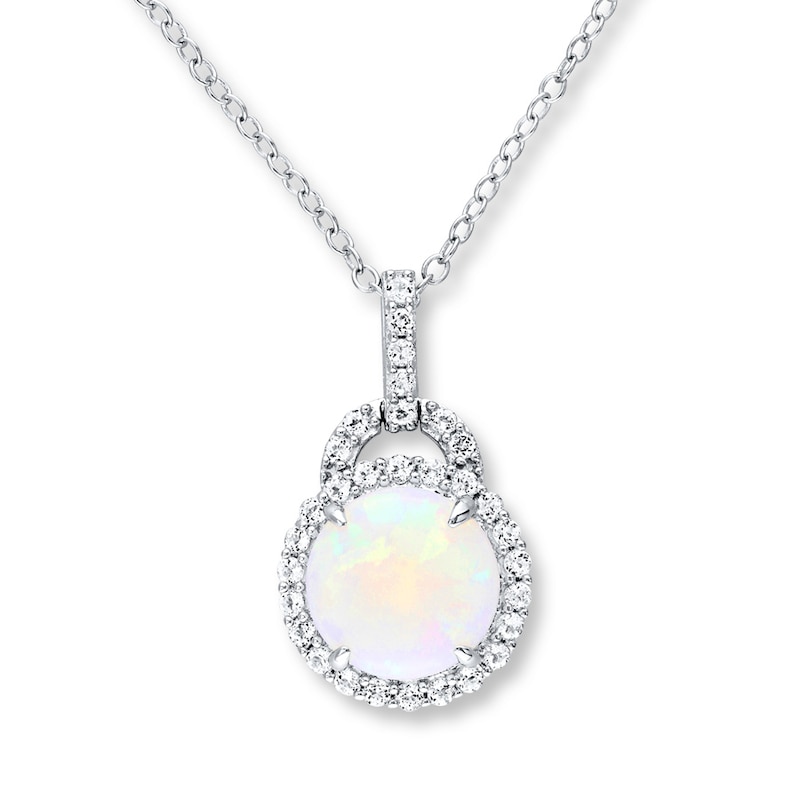 Main Image 1 of Natural Opal Necklace White Topaz Accents Sterling Silver