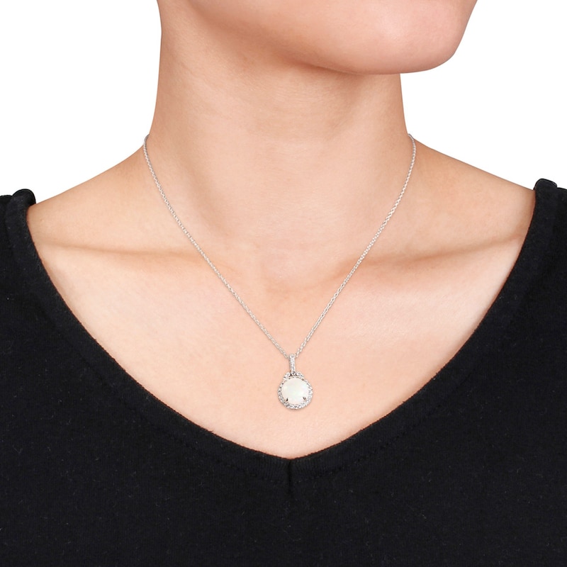 Main Image 2 of Natural Opal Necklace White Topaz Accents Sterling Silver