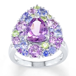 Amethyst Ring Tanzanite & Peridot Accents Sterling Silver