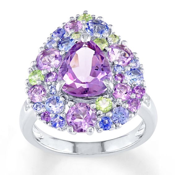 Amethyst Ring Tanzanite & Peridot Accents Sterling Silver