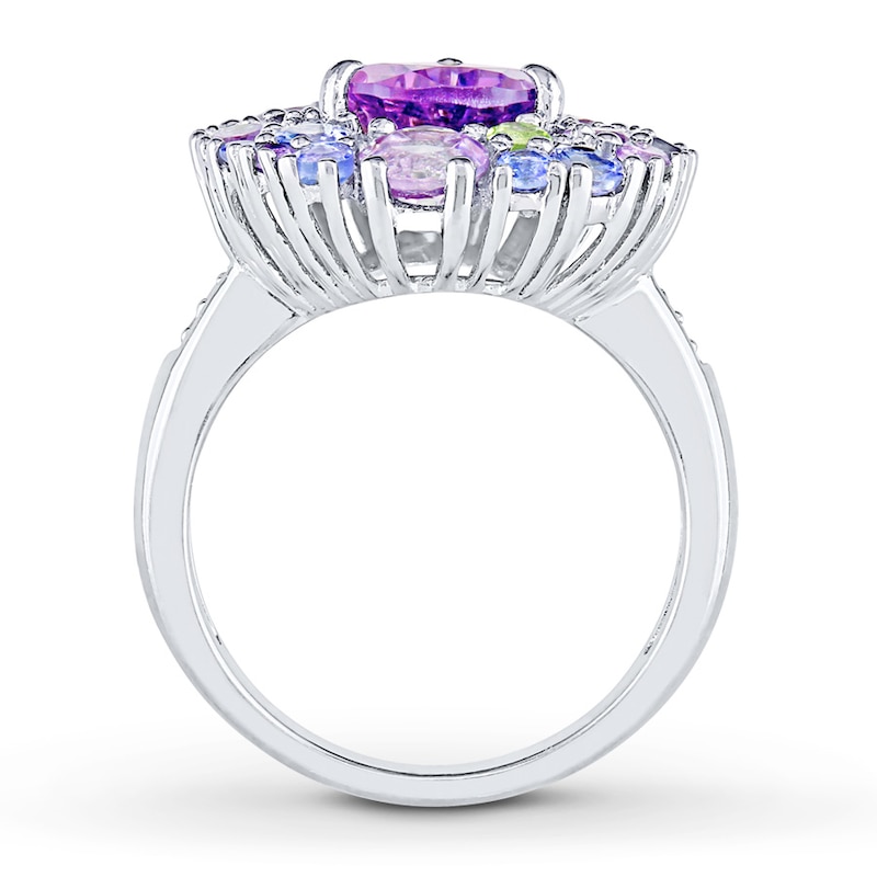 Main Image 2 of Amethyst Ring Tanzanite & Peridot Accents Sterling Silver