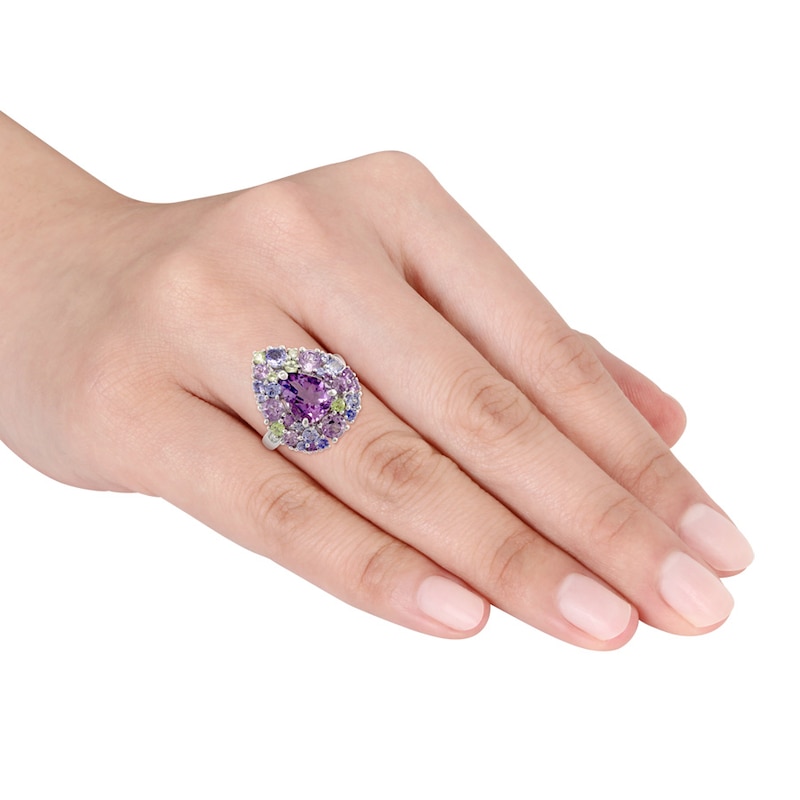 Main Image 4 of Amethyst Ring Tanzanite & Peridot Accents Sterling Silver