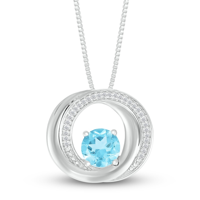 Blue Topaz Necklace 1/15 ct tw Diamonds Sterling Silver