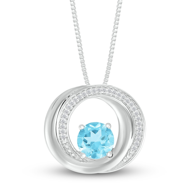 Main Image 2 of Blue Topaz Necklace 1/15 ct tw Diamonds Sterling Silver