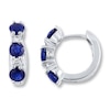 Thumbnail Image 0 of Natural Sapphire Hoop Earrings 1/8 cttw Diamonds 14K White Gold
