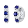 Thumbnail Image 1 of Natural Sapphire Hoop Earrings 1/8 cttw Diamonds 14K White Gold