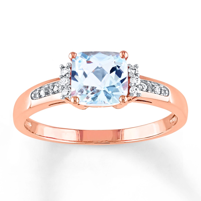 Main Image 1 of Aquamarine Ring 1/20 ct tw Diamonds 10K Rose Gold