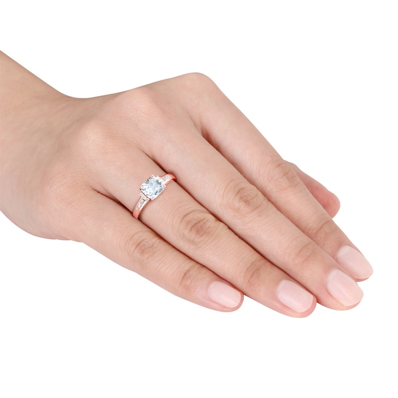 Main Image 2 of Aquamarine Ring 1/20 ct tw Diamonds 10K Rose Gold