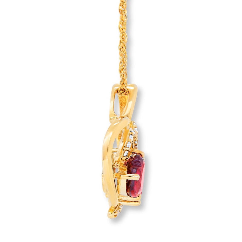 Main Image 2 of Garnet Heart Necklace 1/8 ct tw Diamonds 10K Yellow Gold