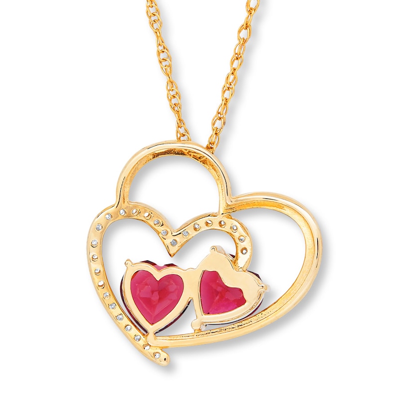 Main Image 3 of Garnet Heart Necklace 1/8 ct tw Diamonds 10K Yellow Gold