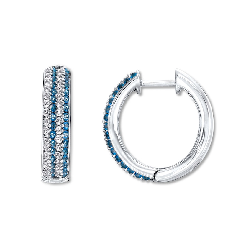 Topaz Hoop Earrings Blue & White Sterling Silver