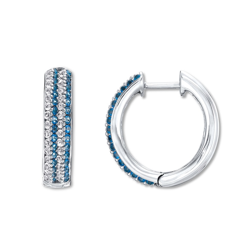 Main Image 1 of Topaz Hoop Earrings Blue & White Sterling Silver