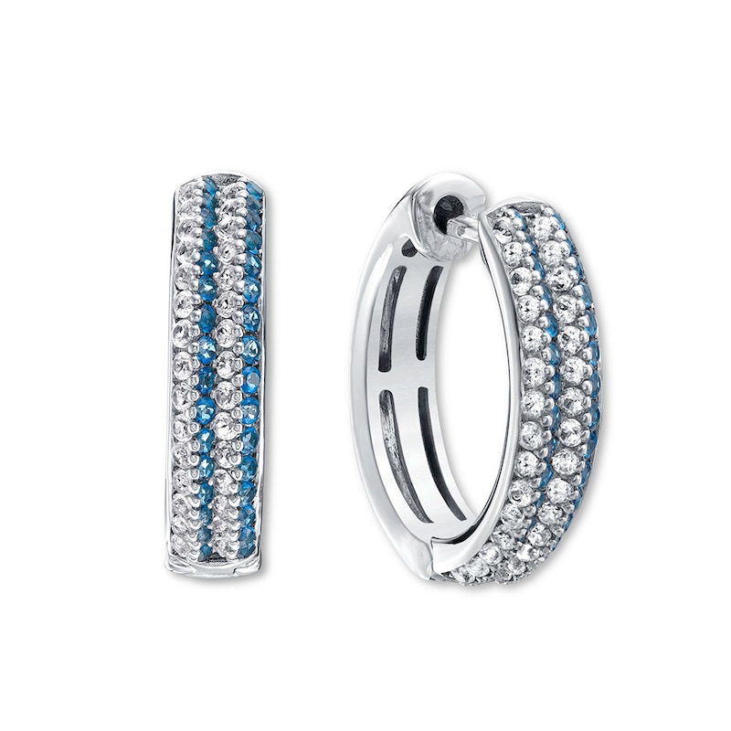 Main Image 2 of Topaz Hoop Earrings Blue & White Sterling Silver