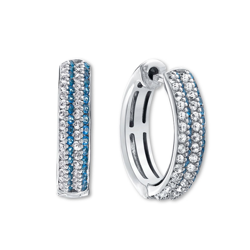 Topaz Hoop Earrings Blue & White Sterling Silver