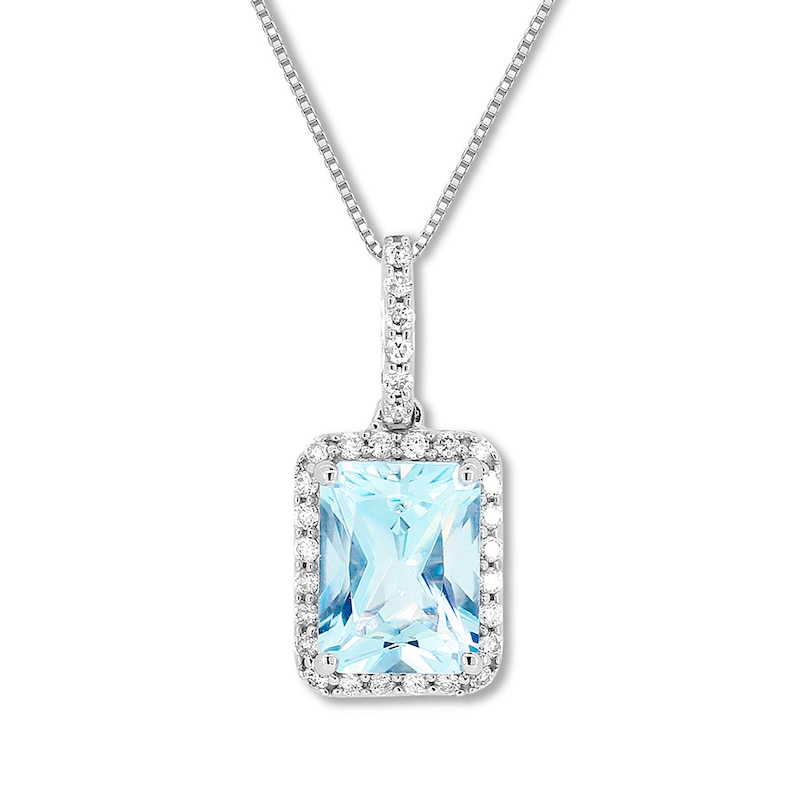Main Image 1 of Aquamarine Necklace 1/6 ct tw Diamonds 10K White Gold