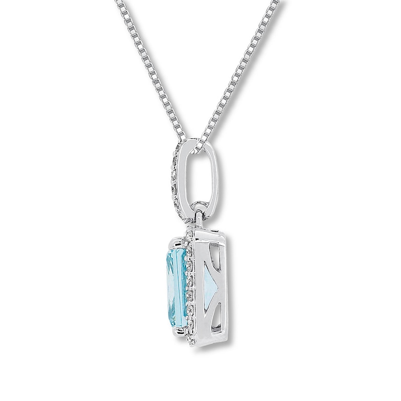 Main Image 2 of Aquamarine Necklace 1/6 ct tw Diamonds 10K White Gold