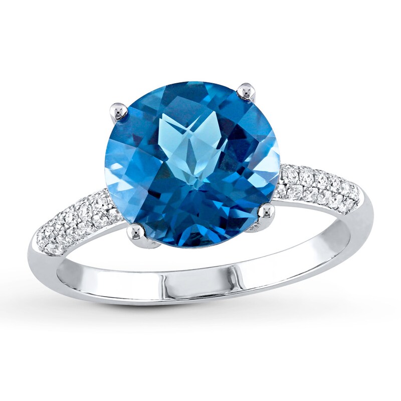 Dark Blue Topaz Ring 1/5 ct tw Diamonds 14K White Gold