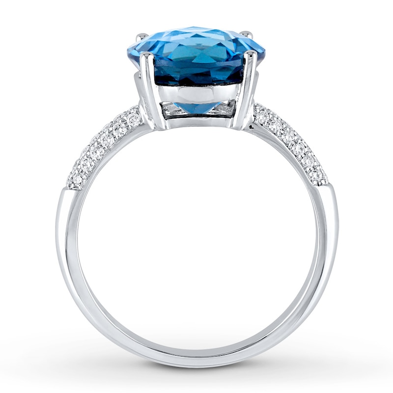 Dark Blue Topaz Ring 1/5 ct tw Diamonds 14K White Gold